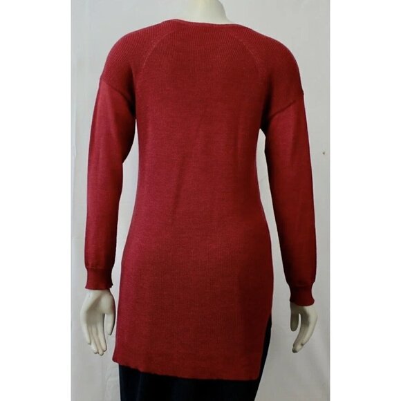 Eileen Fisher Sz S 100% Italian Wool Sweater Tunic Top Blouse Red V Neck Womens - Picture 4 of 7